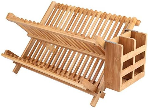 Lawei Bamboo Dish Drying Rack with Utensil Holder - Collapsible Dish Drainer Foldable Dish Rack B... | Amazon (US)