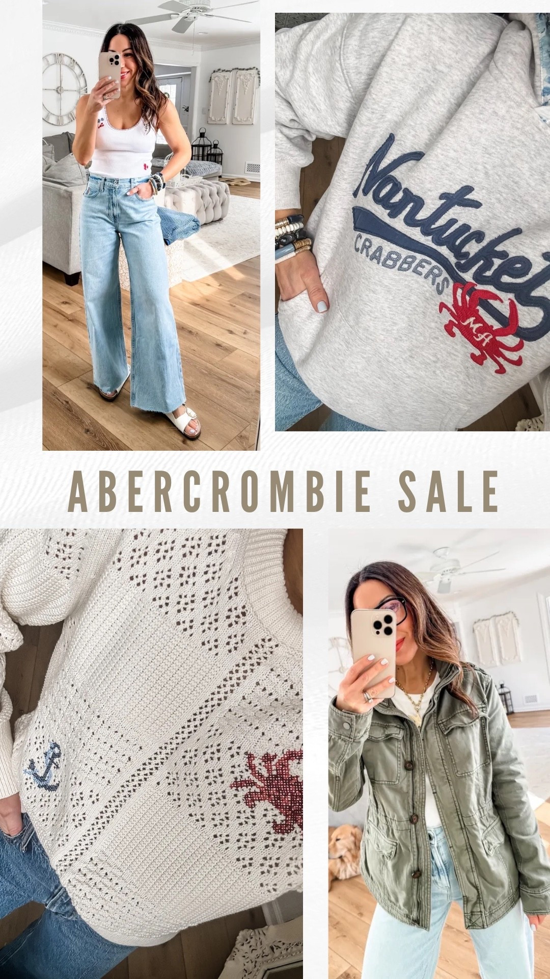 Abercrombie sale! Utility jacket small. Tops small. Wide leg jeans 25. I cut them.

#LTKPetite #LTKSaleAlert #LTKOver40