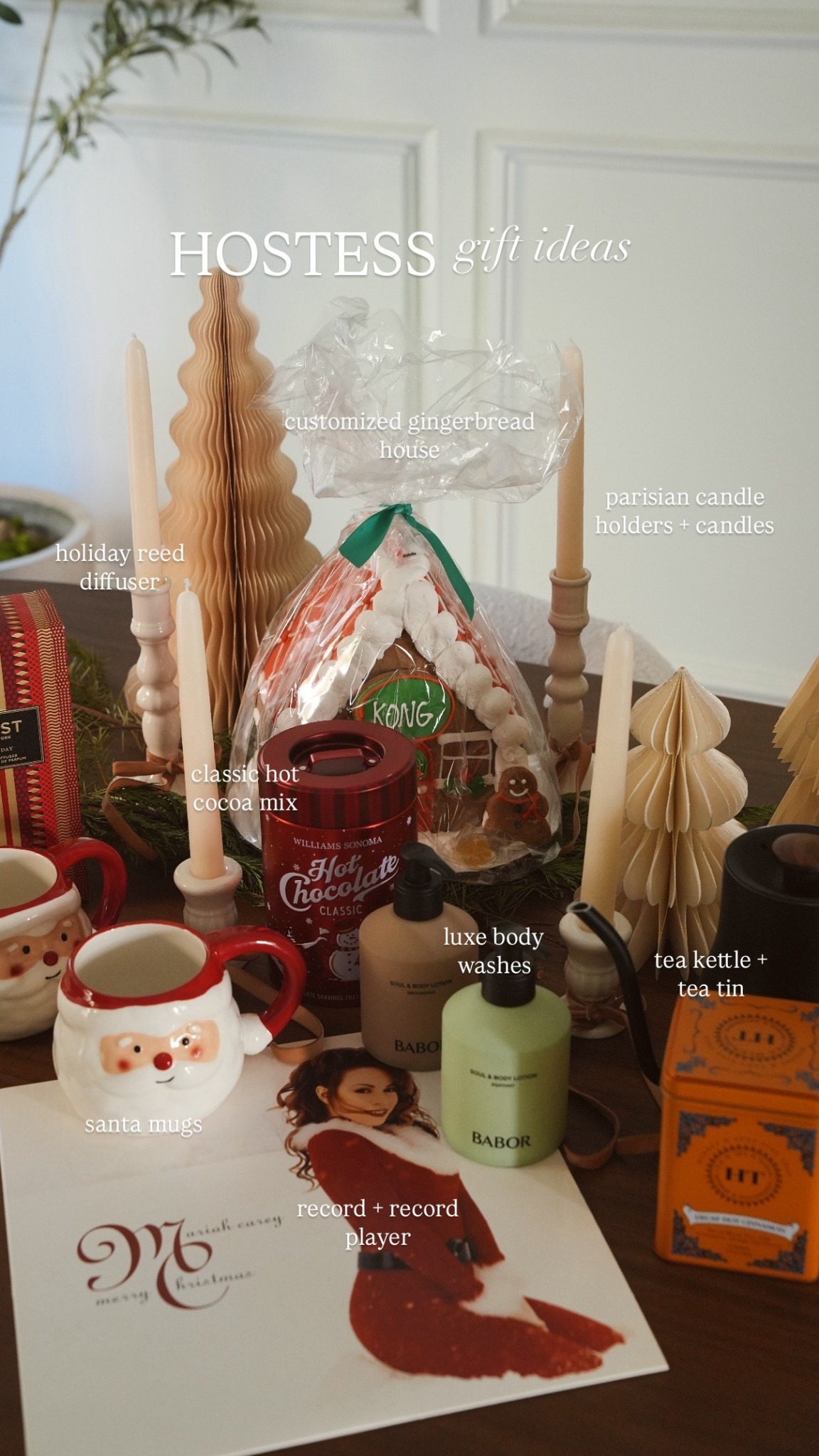 Hostess gift ideas that they’ll love! From personalized gingerbread houses, to French, vintage-like candlestick holders, hot cocoa and Santa mugs, and body lotion and teas. Unique gifts that can also be for teachers! 

#LTKFindsUnder50 #LTKHome #LTKHoliday