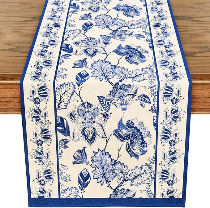 WRAPAHOLIC Blue Floral Table Runner - 13 x 72 Inch - Seasonal Spring Summer Farmhouse Indoor Kitc... | Amazon (US)