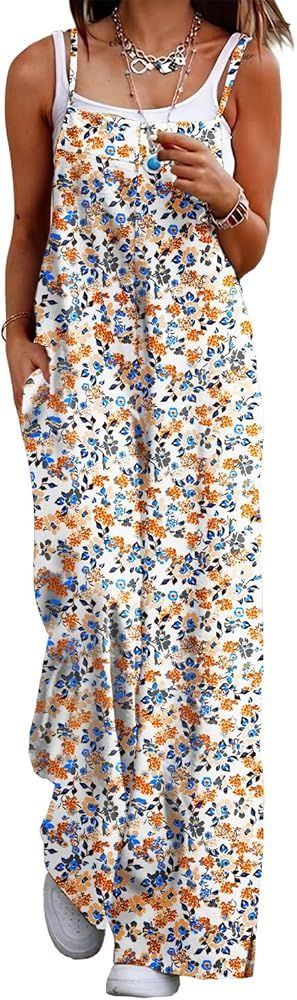 YESNO Women's Summer Casual Jumpsuits Wide Leg Overalls Floral Print Baggy Rompers with Pocket PZ... | Amazon (US)