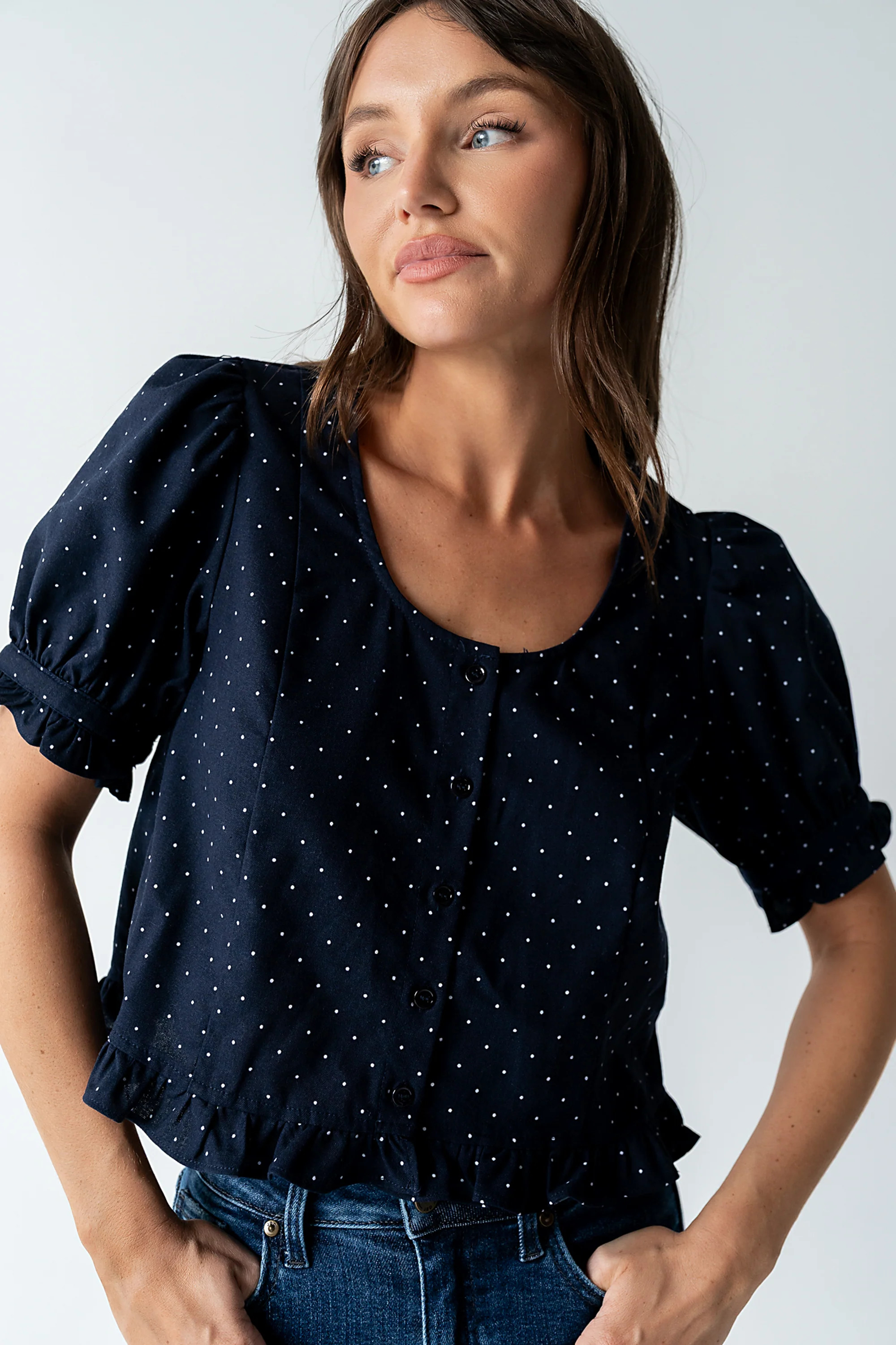 Jessie Polka Dot Blouse in Navy | Böhme US