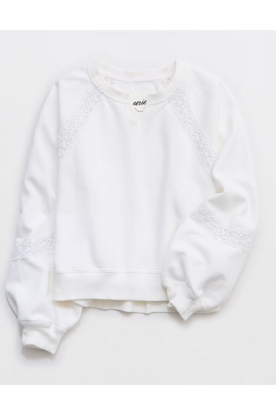 Aerie Hey Crochet Sweatshirt Women's White XXS | American Eagle Outfitters (US & CA)