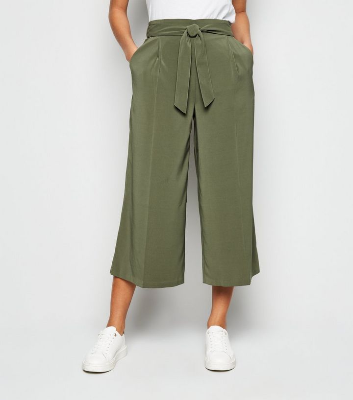 Khaki Tie High Waist Crop Trousers
						
						Add to Saved Items
						Remove from Saved Items
... | New Look (UK)