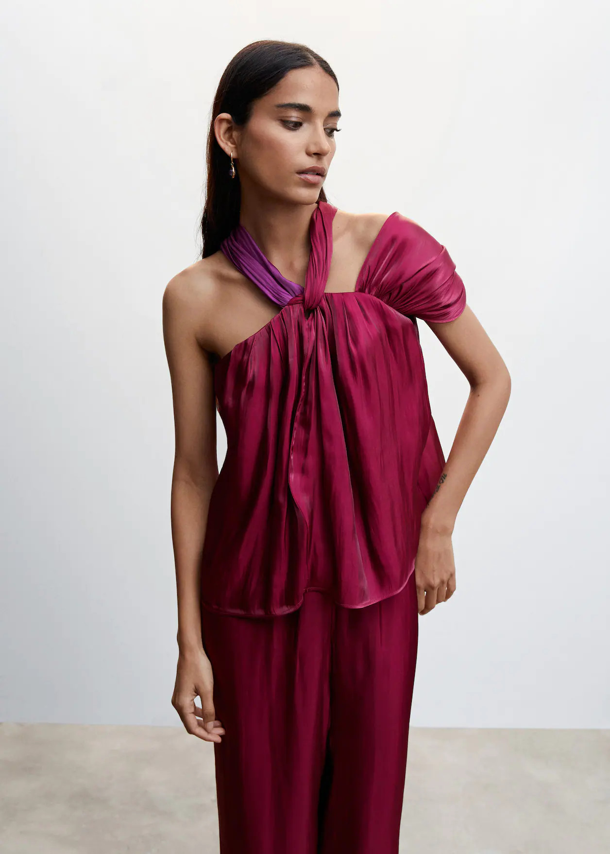 Asymmetric satin blouse -  Women | Mango USA | MANGO (US)