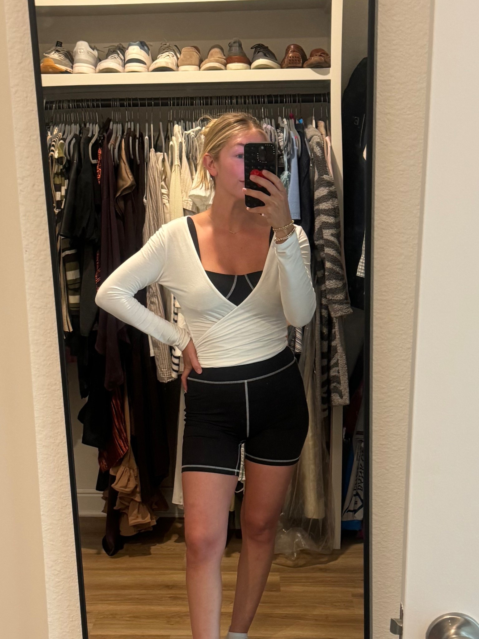 Th best wrap top ever!!! I can’t get it clean fast enough before I’m trying to wear it again! And it’s only $13 😱 this fit me all the way through pregnancy, post partum, and now back to normal! 

Wearing a small 

#LTKActive #LTKBump #LTKfitnessgoals