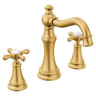 Weymouth Brushed Gold 8 in. Widespread 2-Handle High-Arc Bathroom Faucet, Valve Included | The Home Depot