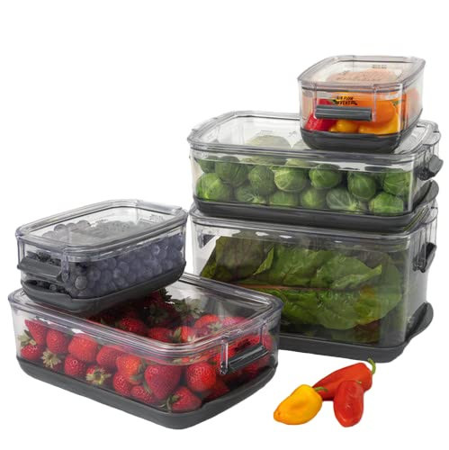 Progressive International Prepworks ProKeeper Food Fresh Produce Storage Container Set, 5- Piece, Clear Containers with Gray Sealed Tight Lids | Amazon (US)