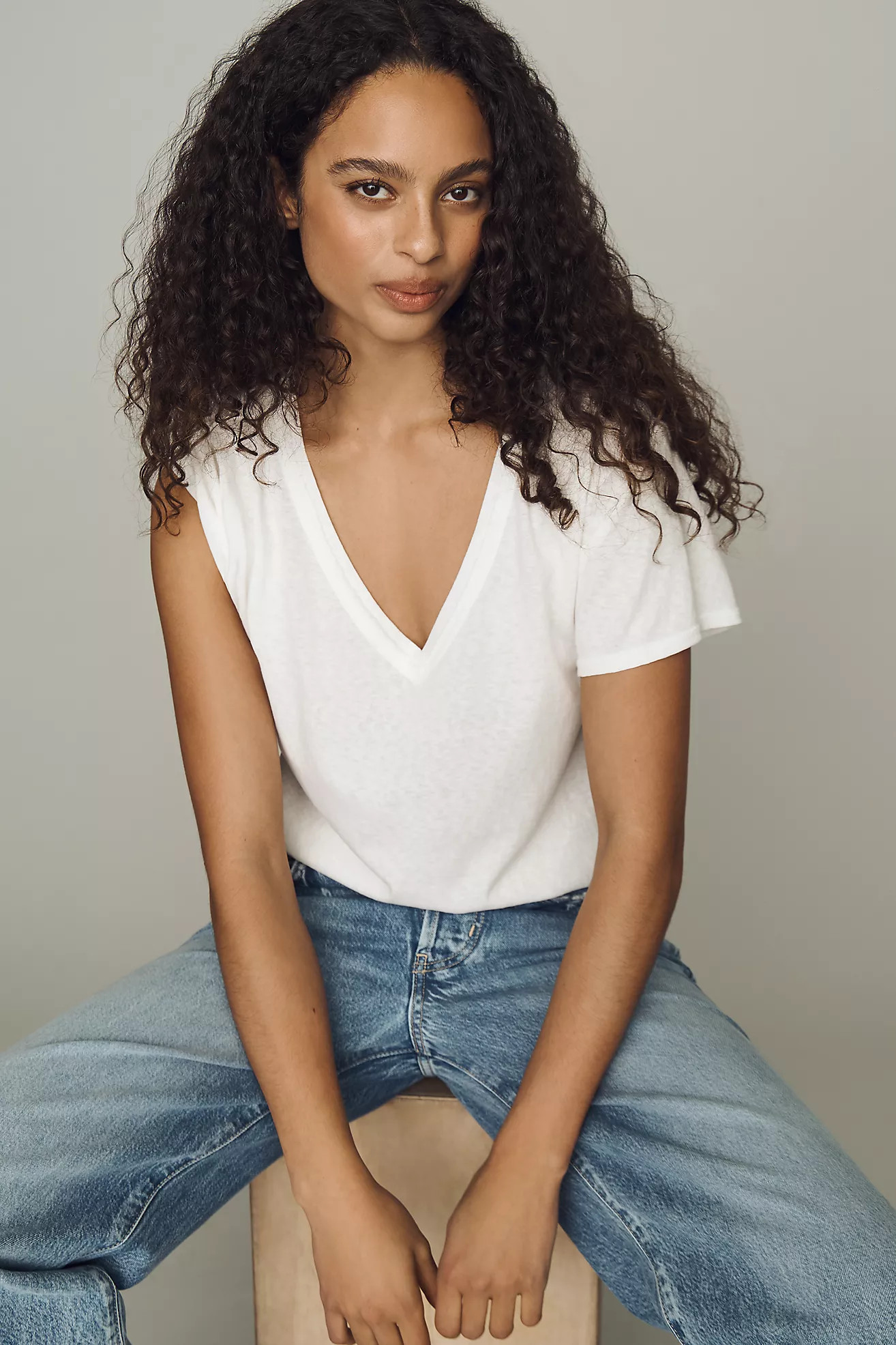 Pilcro V-Neck Cotton Blend Tee | Anthropologie (US)