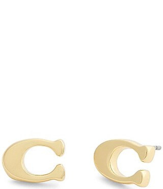 COACH Signature C Stud Earrings - Shiny Gold | Dillard's