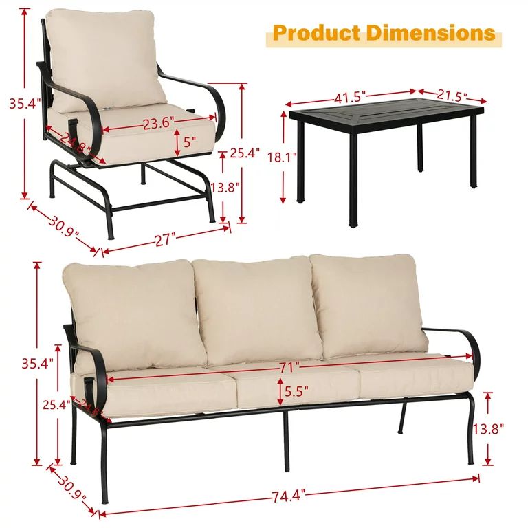 MF Studio 4-Piece Outdoor Conversation Set with Club Rocking Chairs&3-Seat Sofa, 5-Person Patio S... | Walmart (US)