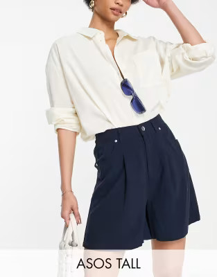 ASOS DESIGN Tall dad short in navy linen | ASOS (Global)