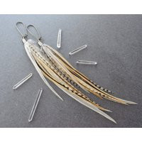 Blonde Feather Earrings - Boho Dangle Natural Gold Off White Jewelry Real Long Statement | Etsy (US)