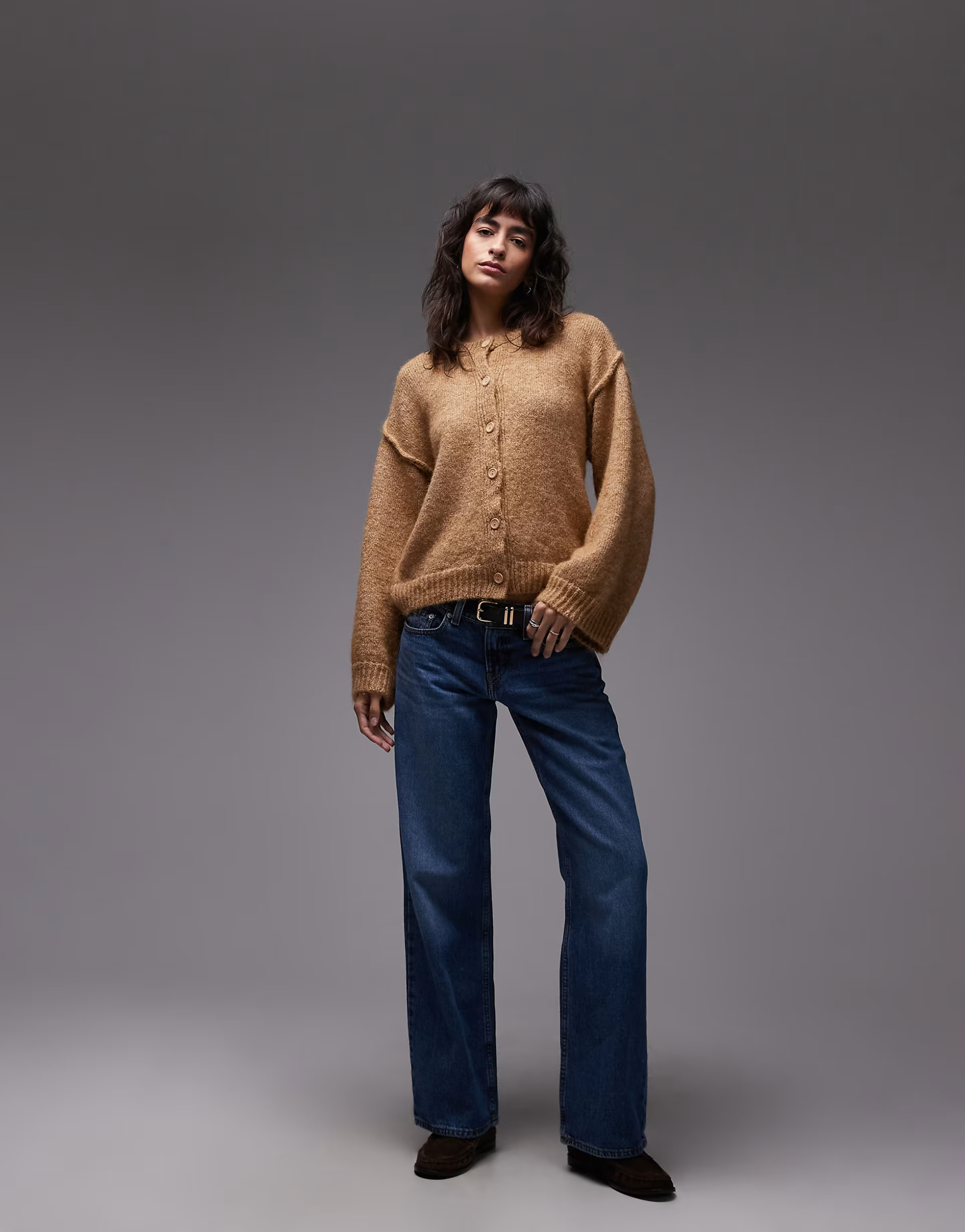 ASOS DESIGN knit cardigan with wool and exposed seams in mocha | ASOS | ASOS (Global)