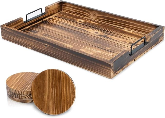 Ottoman Tray for Coffee Table - 17 x 13 Inch Decorative Serving Tray with Handles For Coffee Tabl... | Amazon (US)