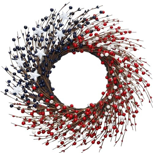 BINFEN 4th of July Wreath - Red White Blue Berry Patriotic Wreaths for Front Door, Memorial & Independence Day Decorations, Americana Decor for Porch Wall Window Indoor Outdoor，18"-20" | Amazon (US)
