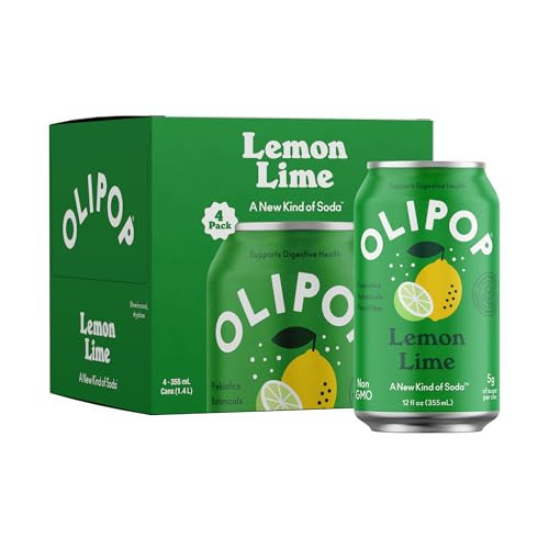 OLIPOP Prebiotic Soda Pop, Lemon Lime, Prebiotics, Botanicals, Plant Fiber, 12 fl oz (4 Cans) | Amazon (US)