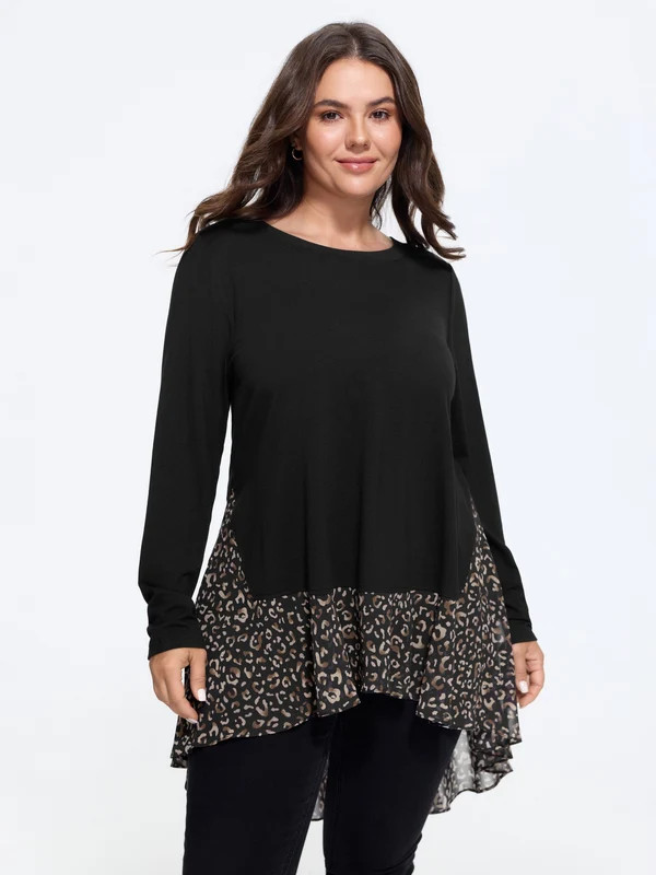 Supersoft Leopard Print Ruffle Hem T-Shirt | Bloomchic