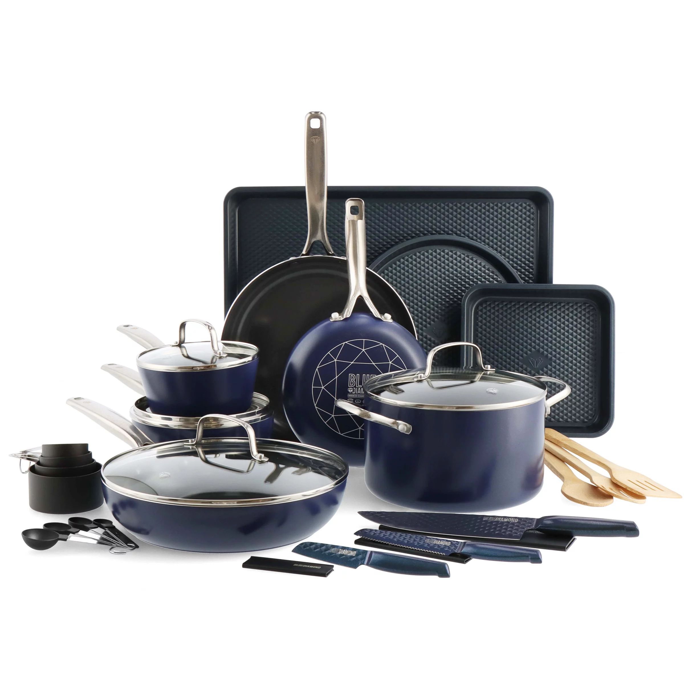 Blue Diamond Ceramic Non-Stick 30 Pc Cookware Set, Dishwasher Safe | Walmart (US)