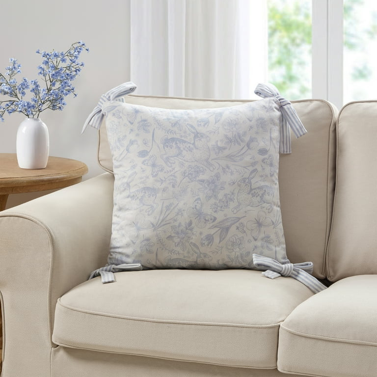 Blue Bunny Toile Printed Dutch Velvet Easter Pillow, 20" x 20", by My Texas House - Walmart.com | Walmart (US)