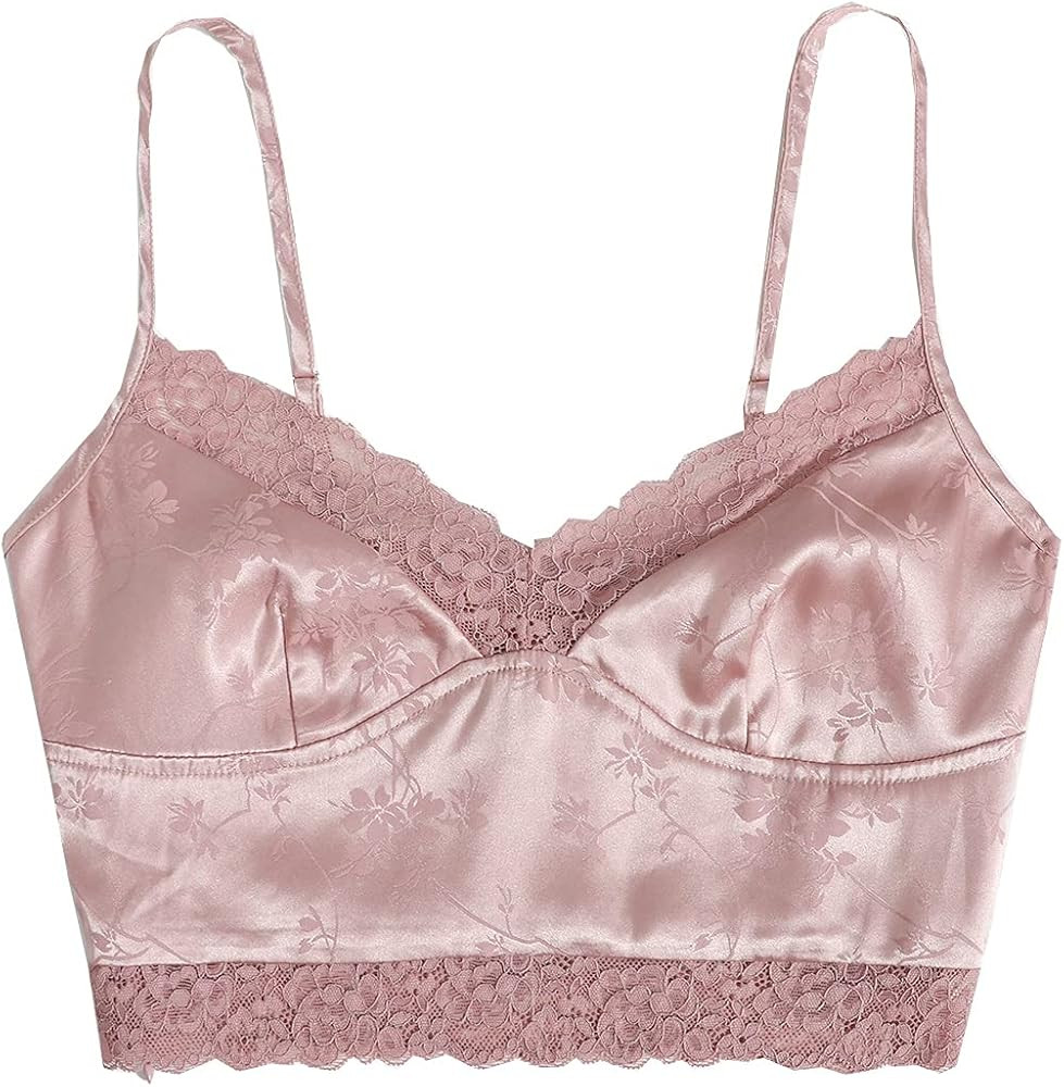 SweatyRocks Women's V Neck Crop Cami Tank Top Lace Trim Sleeveless Shirt | Amazon (US)