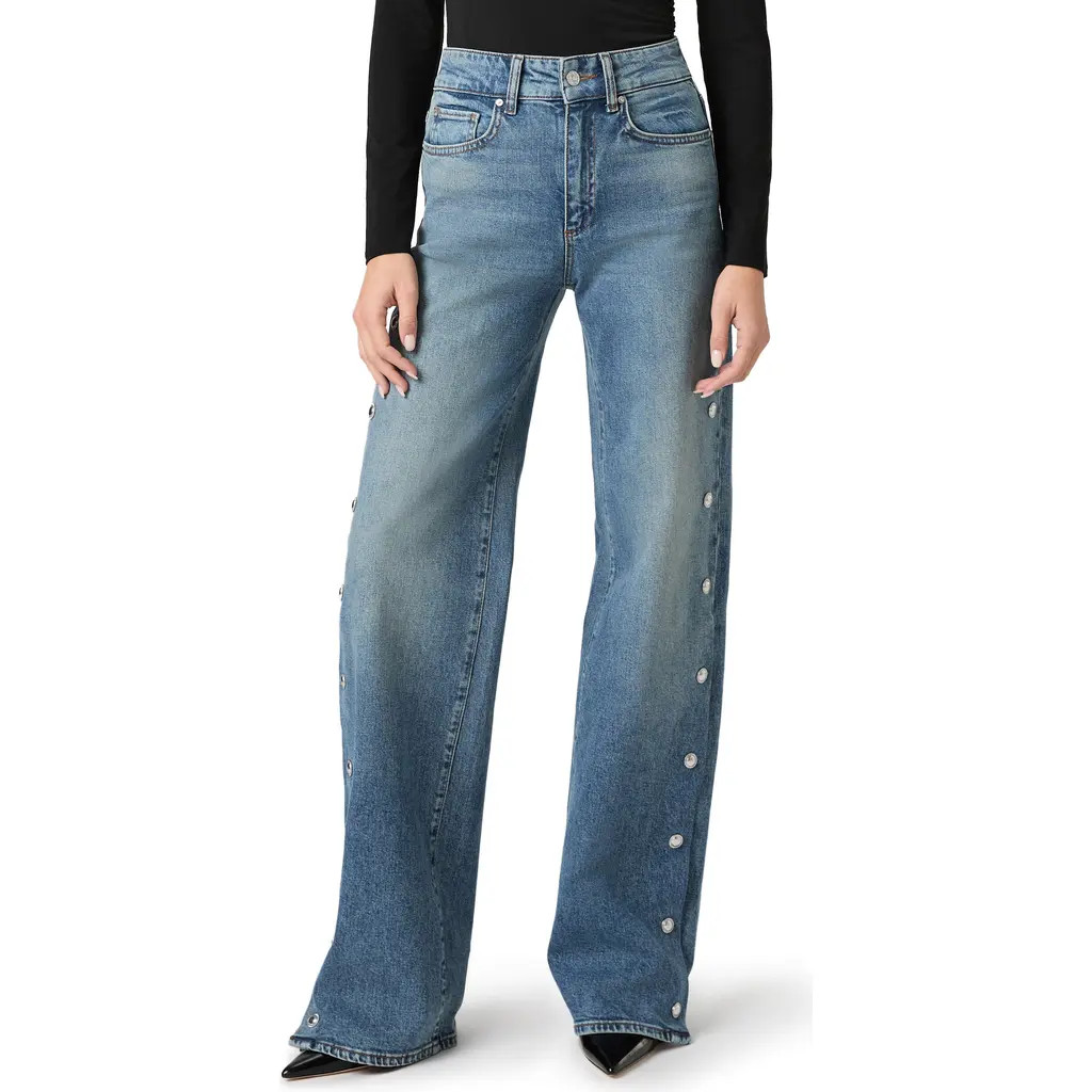 PAIGE Sasha High Waist Side Seam Embellished Snap Jeans in Cruising at Nordstrom, Size 25 | Nordstrom