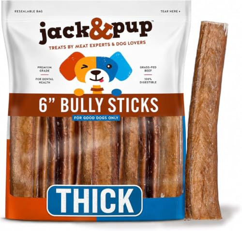 Jack&Pup 6 Inch Thick Bully Sticks for Dogs (12 Pack) Bully Stick Dog Chews, Single Ingredient 100% Beef Bully Sticks for Medium and Large Dogs | Amazon (US)