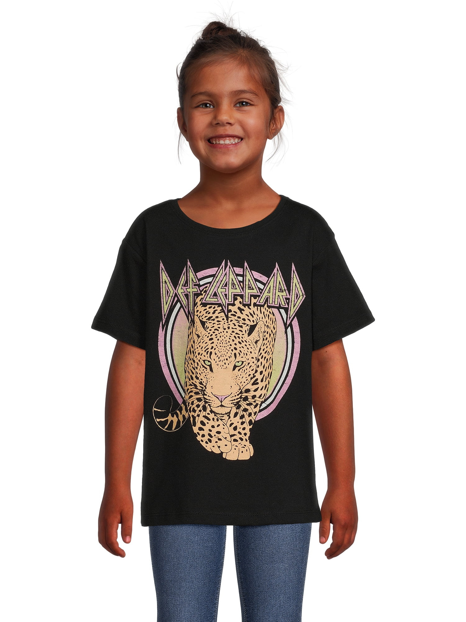 Wonder Nation Girls Oversized Def Leppard Tee with Short Sleeves, Sizes 4-18 - Walmart.com | Walmart (US)