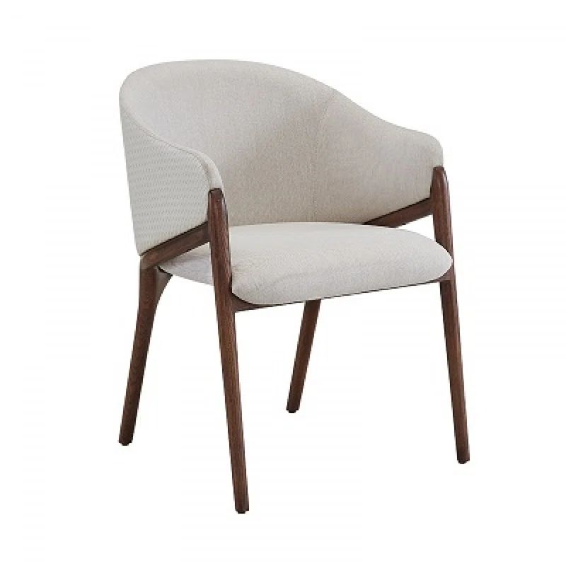 Coffey Cream Fabric And Walnut Arm Dining Chair | Wayfair North America