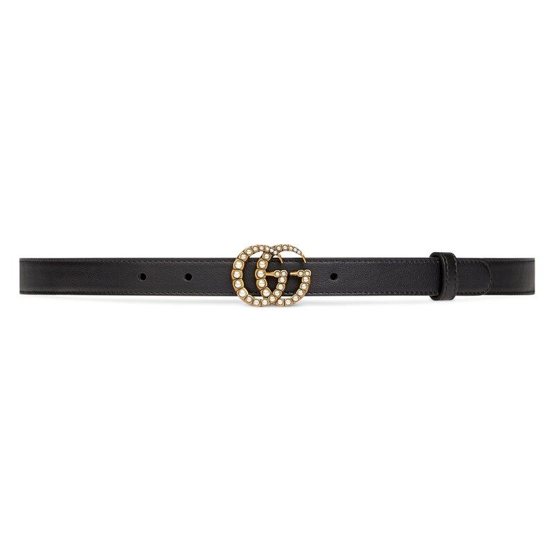 Leather belt with pearl Double G buckle | Gucci (US)