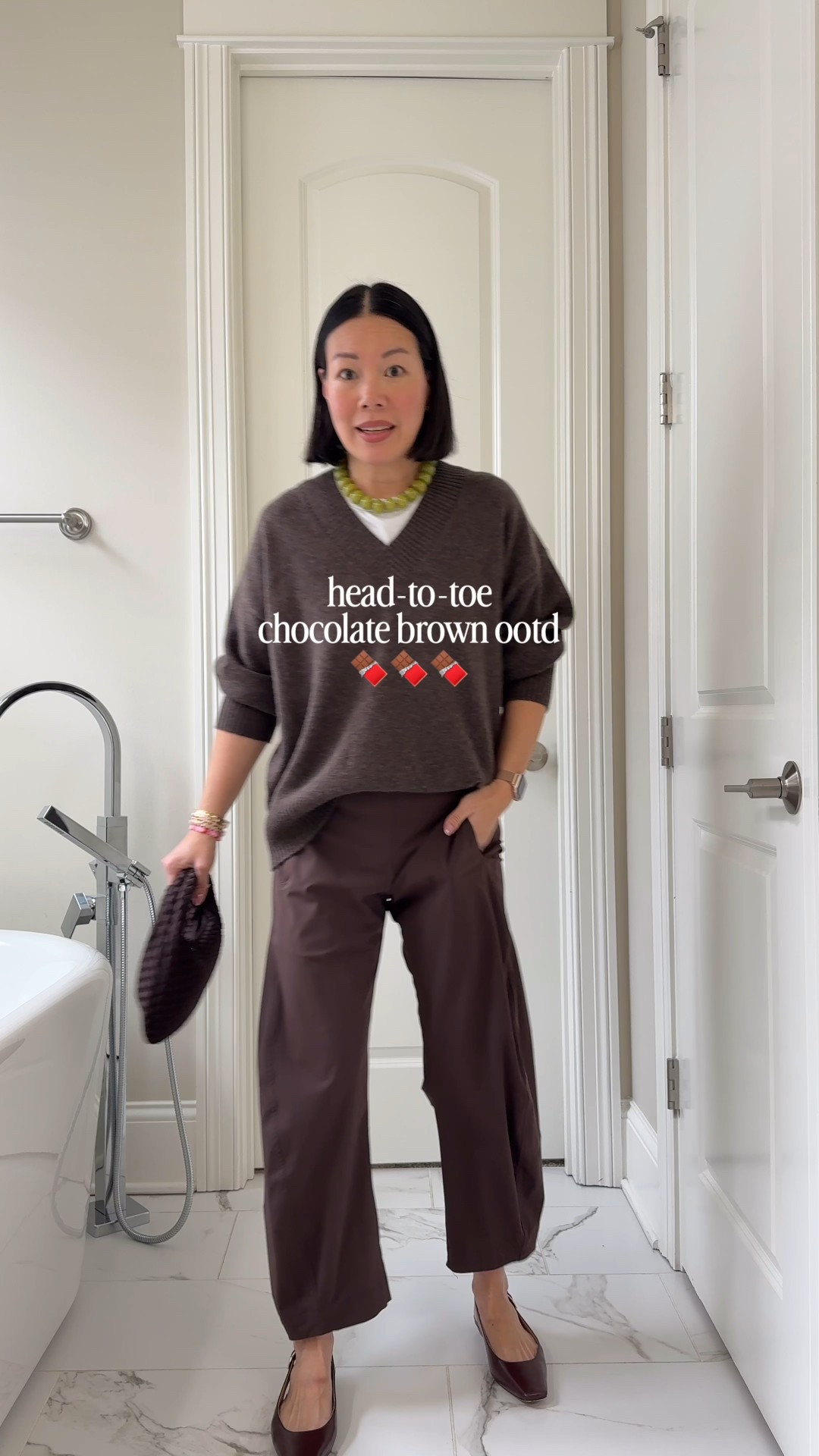 chocolate brown outfit

Sizing: Small in cashmere sweater, Small in tee, 4P in barrel pants  

#LTKOver40 #LTKPetite #LTKootd
