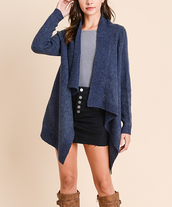 Doe & Rae Women's Cardigans DEEP - Deep Blue Asymmetrical-Hem Open Cardigan - Women | Zulily