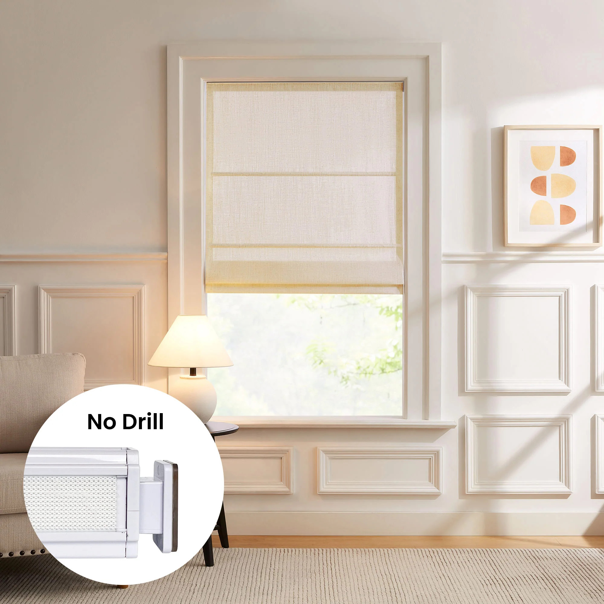 Lesley Custom Linen No Drill Roman Shades | Curtarra