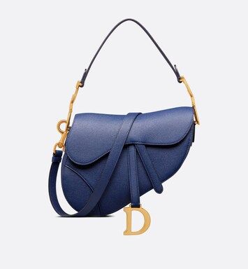 Saddle Bag with Strap Royal Blue Grained Calfskin | DIOR | Dior Couture