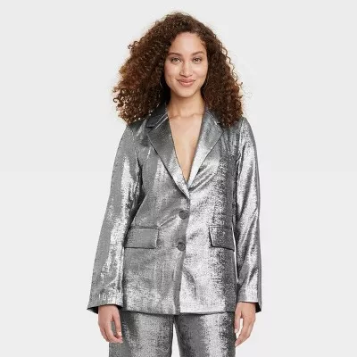 Metallic silver blazer womens hot sale