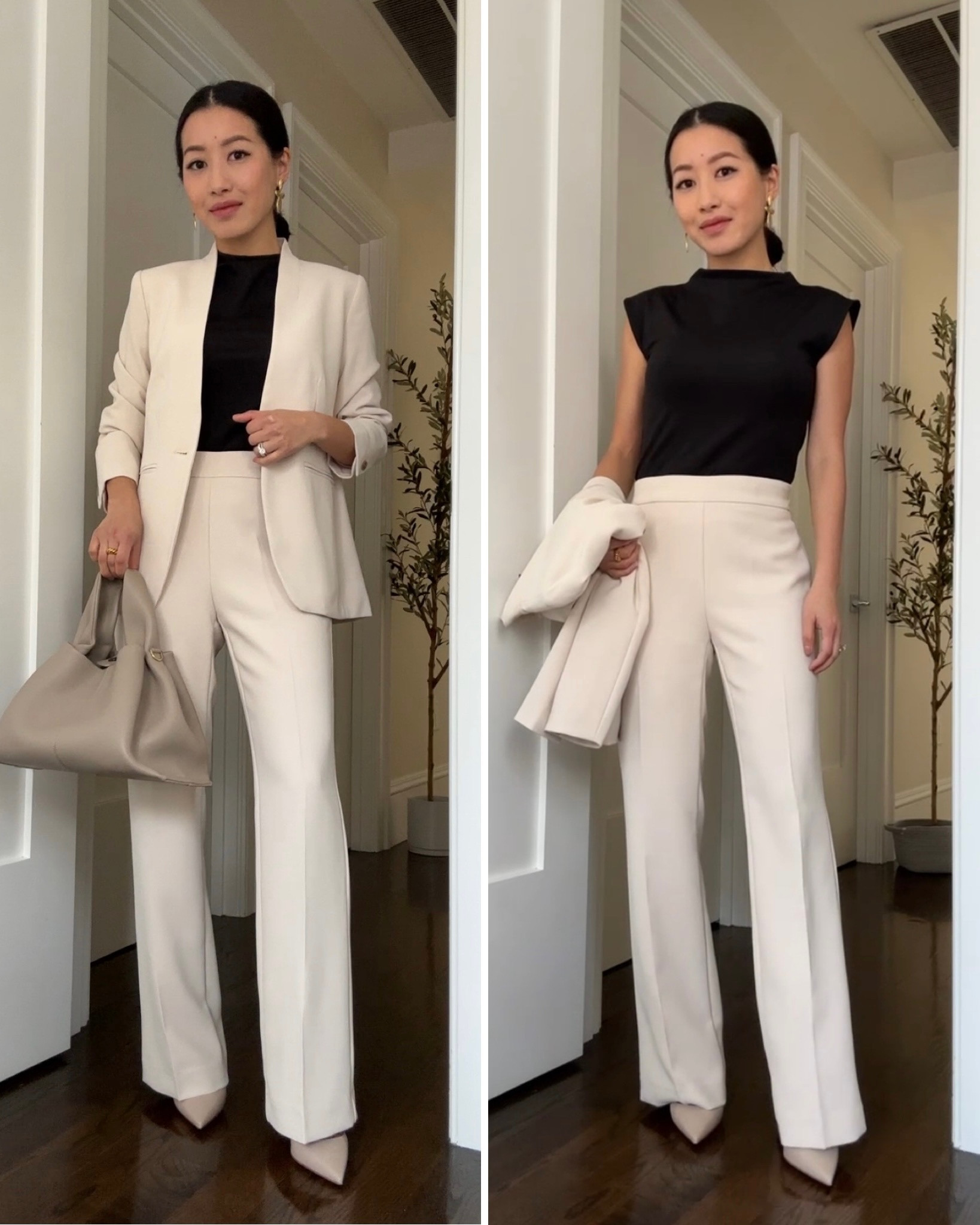 Wearing crepe blazer in 00 petite - beautiful quality , just note Ann Taylor runs bigger than brands like A&F so this is a looser fit on me.

The smooth stretchy  black mock neck top is so flattering and a great layering piece. I’m in xxs.

The pants run at least one size big and the 00 petite needed waist alterations on me.

#LTKsalealert #LTKunder100 #LTKworkwear