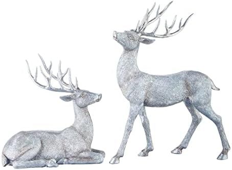 Set of 2 Large Glittered Silver Christmas Reindeer Figurines, Set of 2 Holiday Reindeer Figures: ... | Amazon (US)