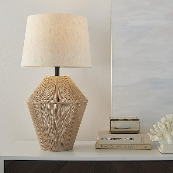 Nourison 23" Jute Woven Natural Rope Table Lamp, Farmhouse, Boho, Beach House Coastal for Bedroom... | Amazon (US)