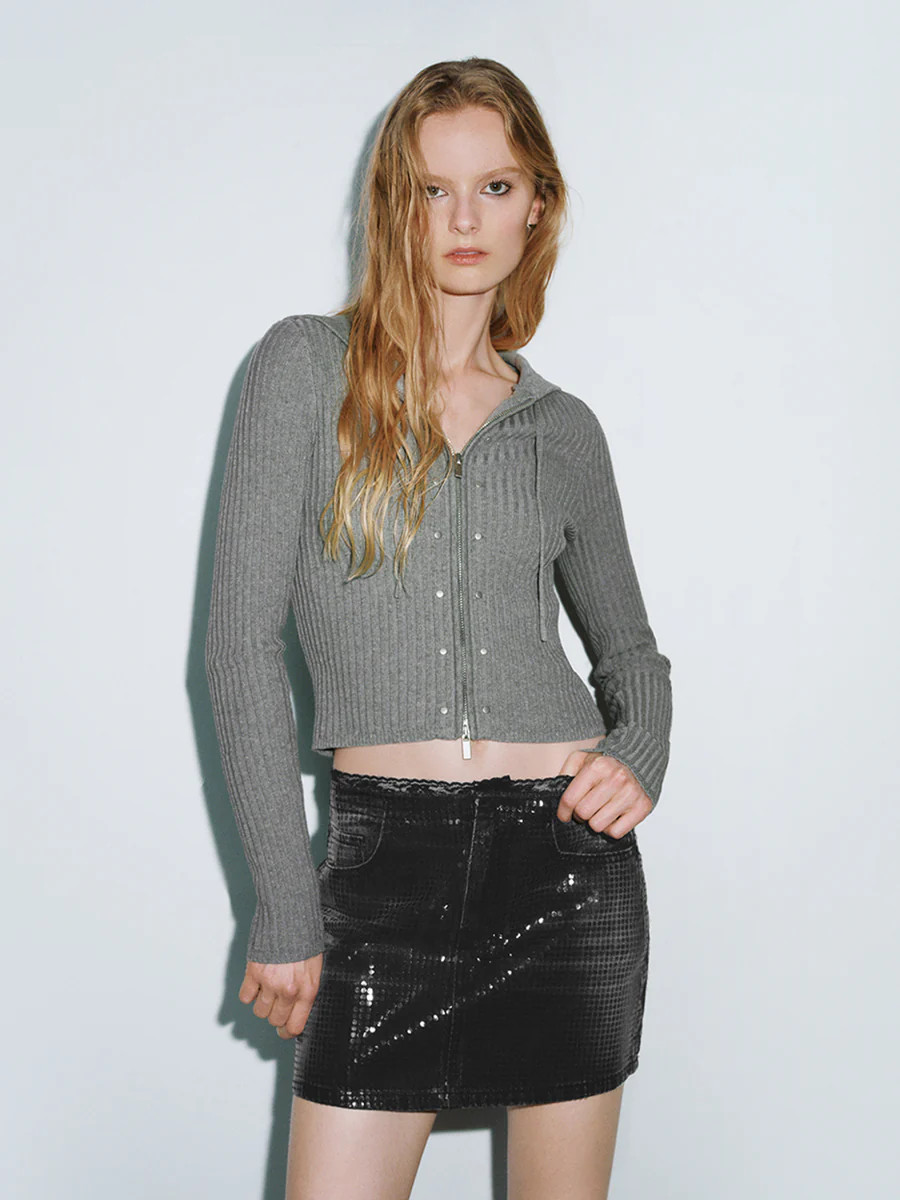 Rib Knitted Hoodie Cardigans | Urban Revivo