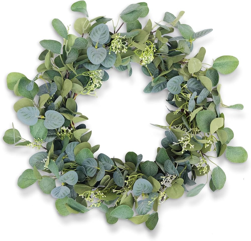 HomeKaren Eucalyptus Wreaths for Front Door 22", Handmade Green Leaves Wreath for Summer, Spring and | Amazon (US)