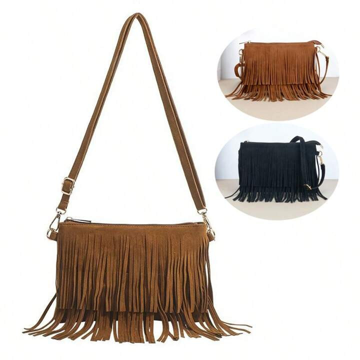 Vintage Tassel Crossbody Bags, Women's Versatile Shoulder Bag, Boho Style Fringe Square Purse For... | SHEIN