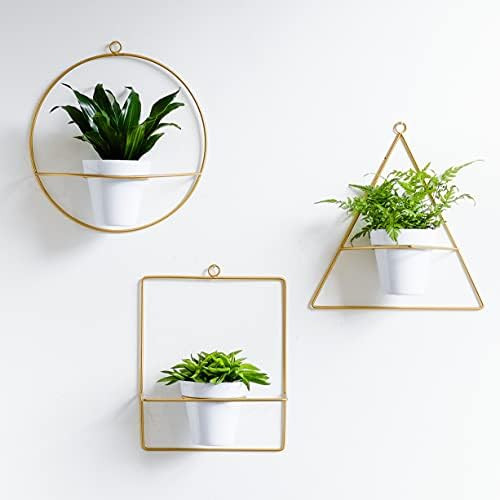 Set 3 Gold Wall Hanging Planters, Geometric Metal Boho Wall Decor, Modern Succulent Planter Pots,... | Amazon (US)