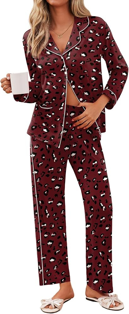 Ekouaer Pajamas for Women Set Button Down Pj Long Sleeve Shirt and Pants Lounge Sets Fall Sleepwe... | Amazon (US)