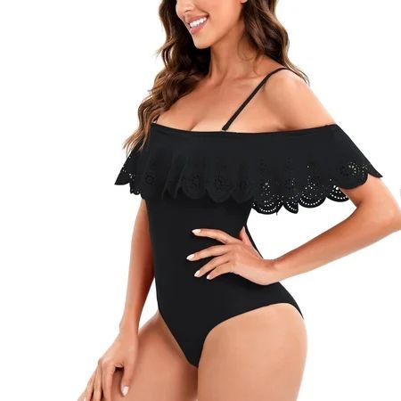 Ladies Trendy Solid Color Jumpsuit Minimalistic Sexy Hollow Out Ruffles Swimsuits for Women s One-pi | Walmart (US)