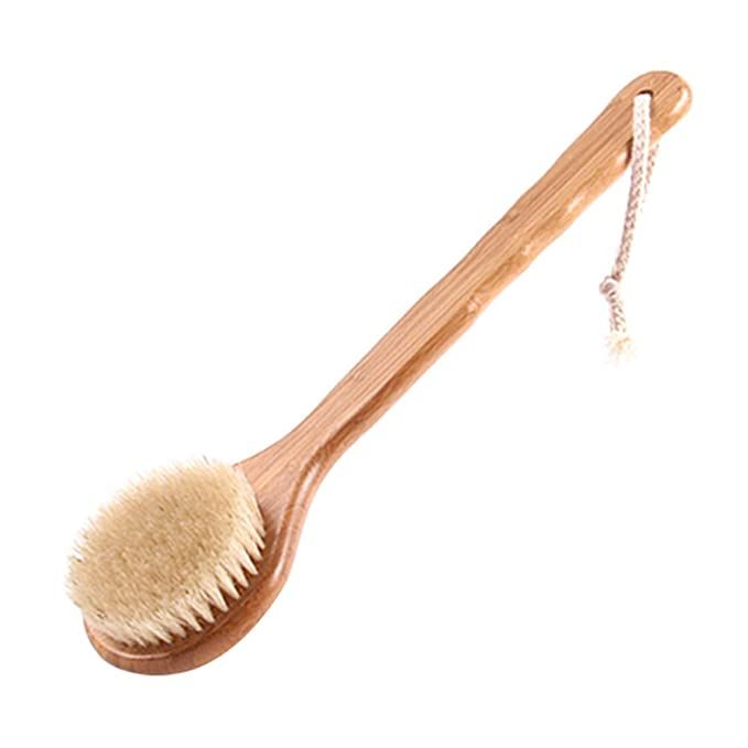 Lurrose Bath Body Brush Long Handle Bamboo Natural Boar Bristle Soft Exfoliating Back Scrubber Sh... | Amazon (US)