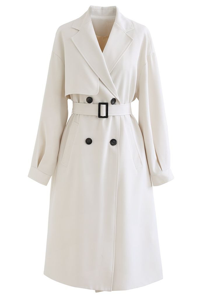 Bubble Sleeve Belted Trench Coat in Ivory | Chicwish