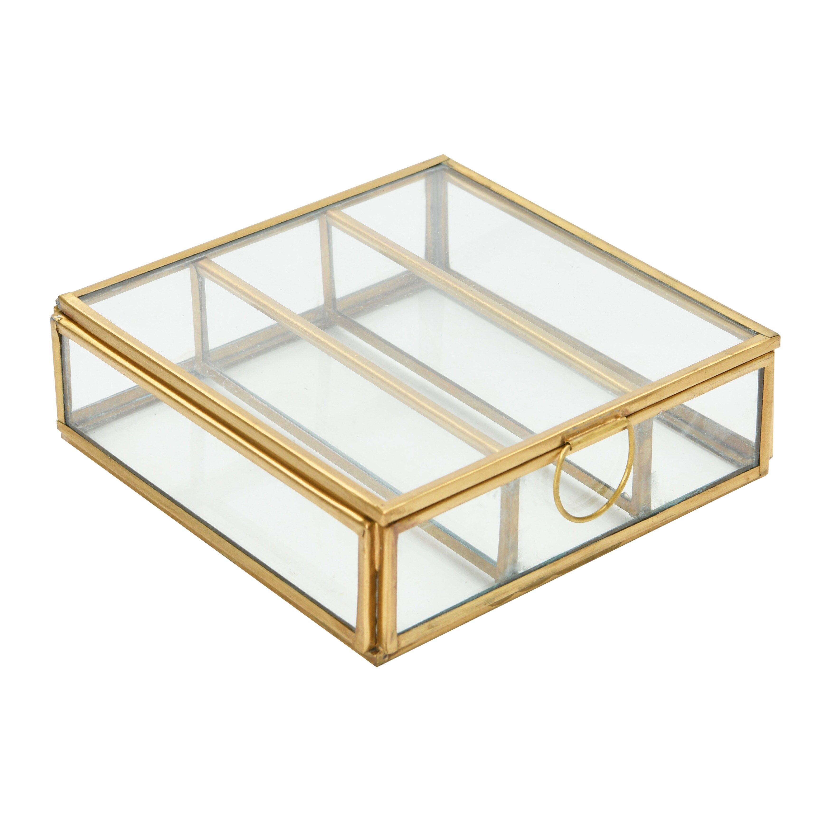 Storied Home Metal and Glass Box with 3 Compartments, Brass Finish - Walmart.com | Walmart (US)