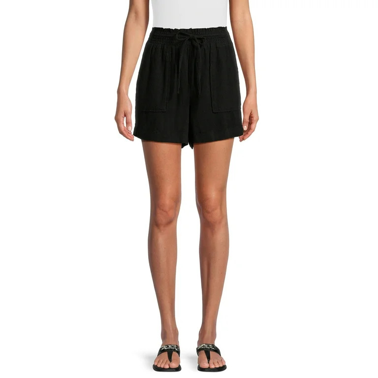 Time and Tru Women's Linen Blend Shorts with Smocked Waist, Sizes XS-XXXL - Walmart.com | Walmart (US)