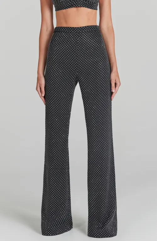 NADINE MERABI Kira Rhinestone Detail Pants in Black at Nordstrom, Size 4 | Nordstrom