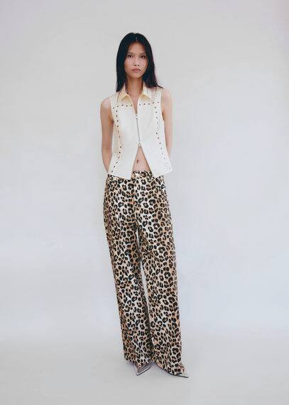 Studded top with zip off white - Women - M - MANGO | Mango (US/MX/AU)